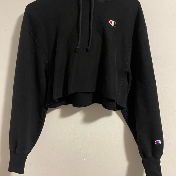Champion Cropped Black Hoodie with Logo - Picture 3 of 9